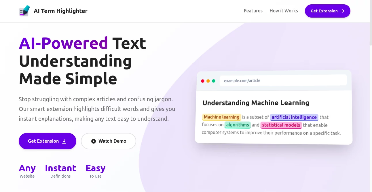 Screenshot of AI Term Highlighter – An AI tool in the ,AI Summarizer ,Text & Writing ,AI Productivity Tools ,Code & IT  category, showcasing its interface and key features.