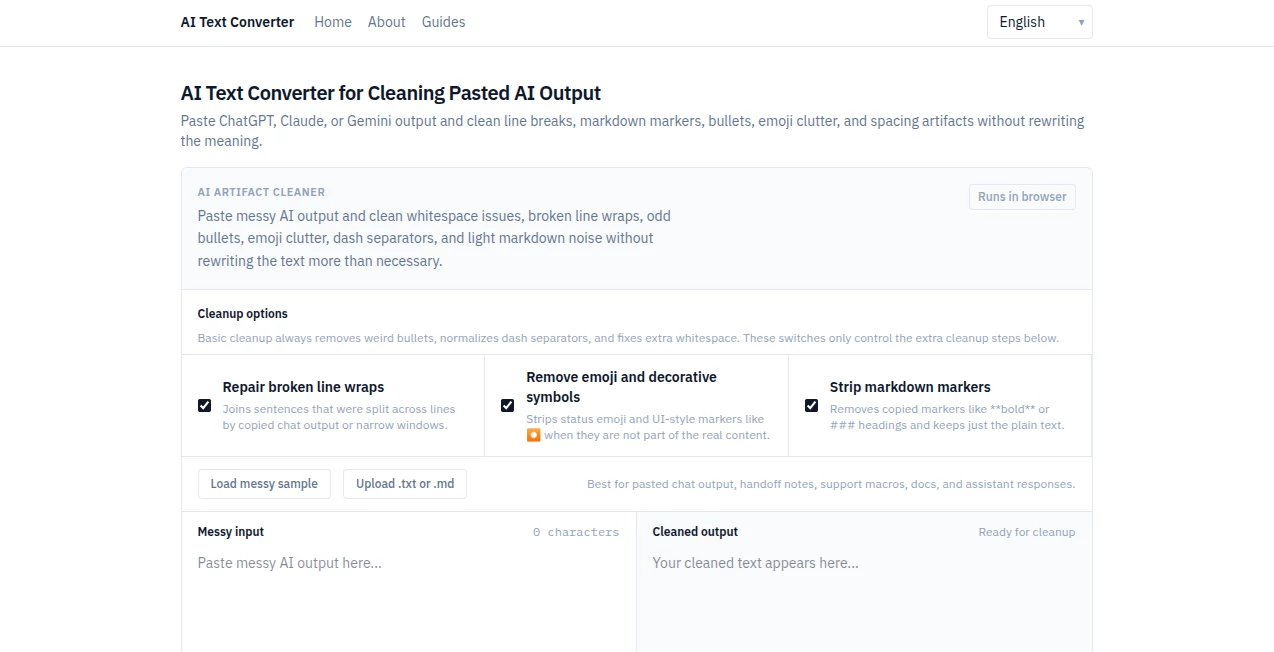 Screenshot of AI Text Converter – An AI tool in the ,AI Paraphraser ,AI Content Generator ,AI Rewriter ,AI Writing Assistants  category, showcasing its interface and key features.