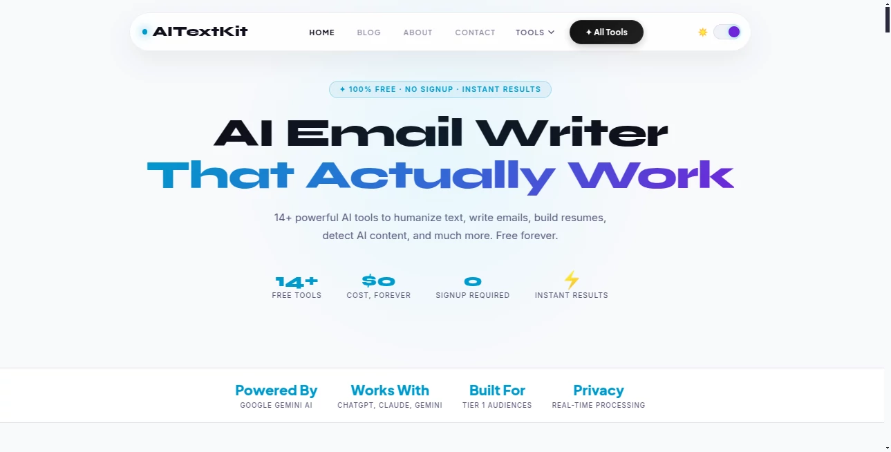 Screenshot of Ai tex tkit – An AI tool in the ,AI Paraphraser ,AI Content Generator ,AI Summarizer ,AI Writing Assistants  category, showcasing its interface and key features.