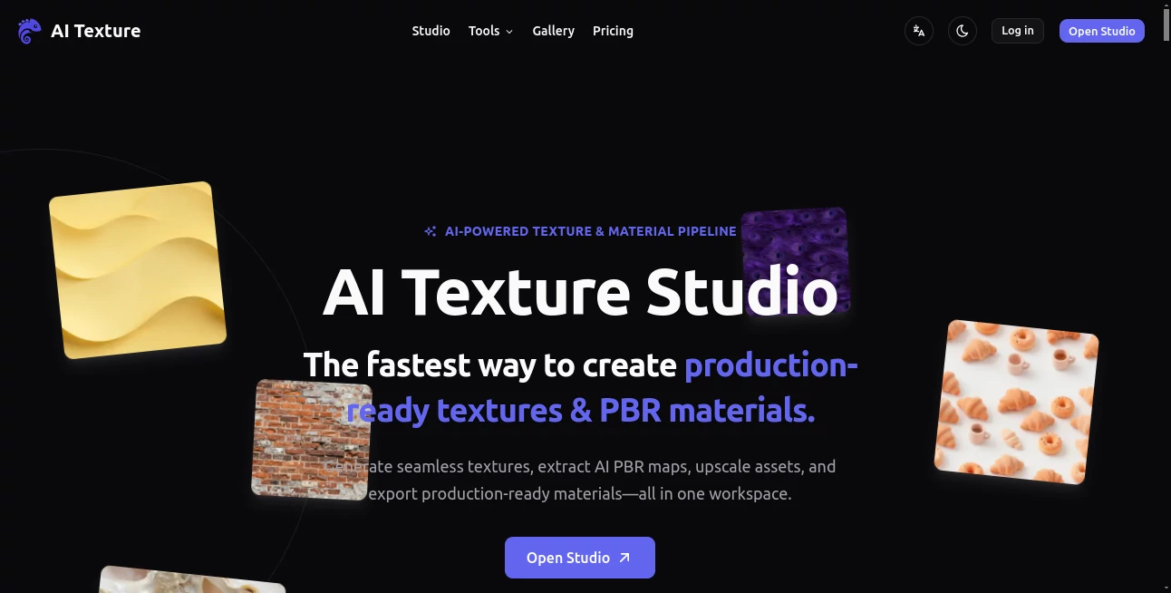Screenshot of AI Texture – An AI tool in the ,AI Photo & Image Generator ,AI 3D Model Generator ,3D  category, showcasing its interface and key features.