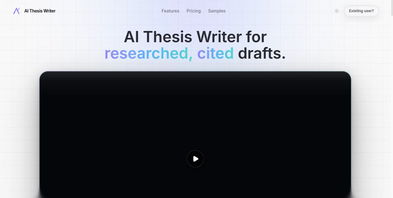 Screenshot of AIThesisWriter – An AI tool in the ,AI Writing Assistants ,AI Content Generator ,AI Research Tool  category, showcasing its interface and key features.