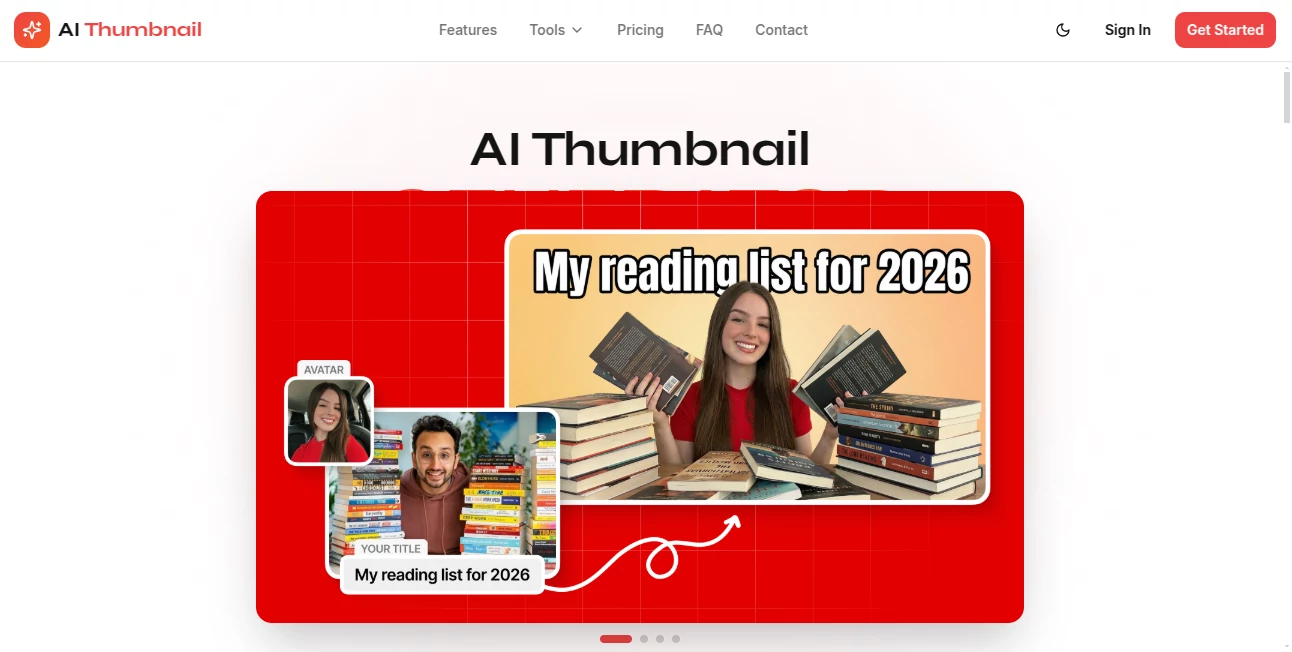 Screenshot of AI Thumbnail – An AI tool in the ,AI Photo & Image Generator ,AI Graphic Design ,AI Design Generator ,AI Thumbnail Maker  category, showcasing its interface and key features.