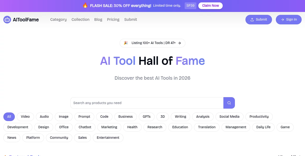 Screenshot of AIToolFame – An AI tool in the ,AI Tools Directory  category, showcasing its interface and key features.