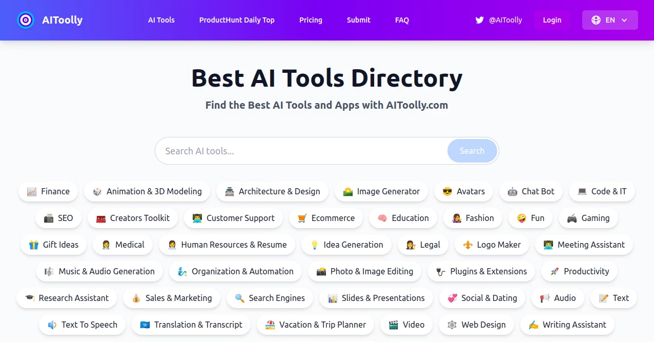 Screenshot of AIToolly – An AI tool in the ,AI Tools Directory  category, showcasing its interface and key features.