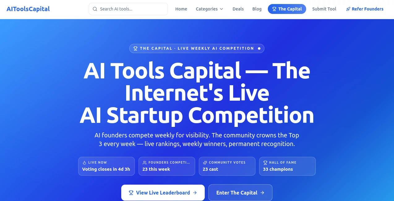 Screenshot of AiToolsCapital – An AI tool in the ,AI Tools Directory  category, showcasing its interface and key features.