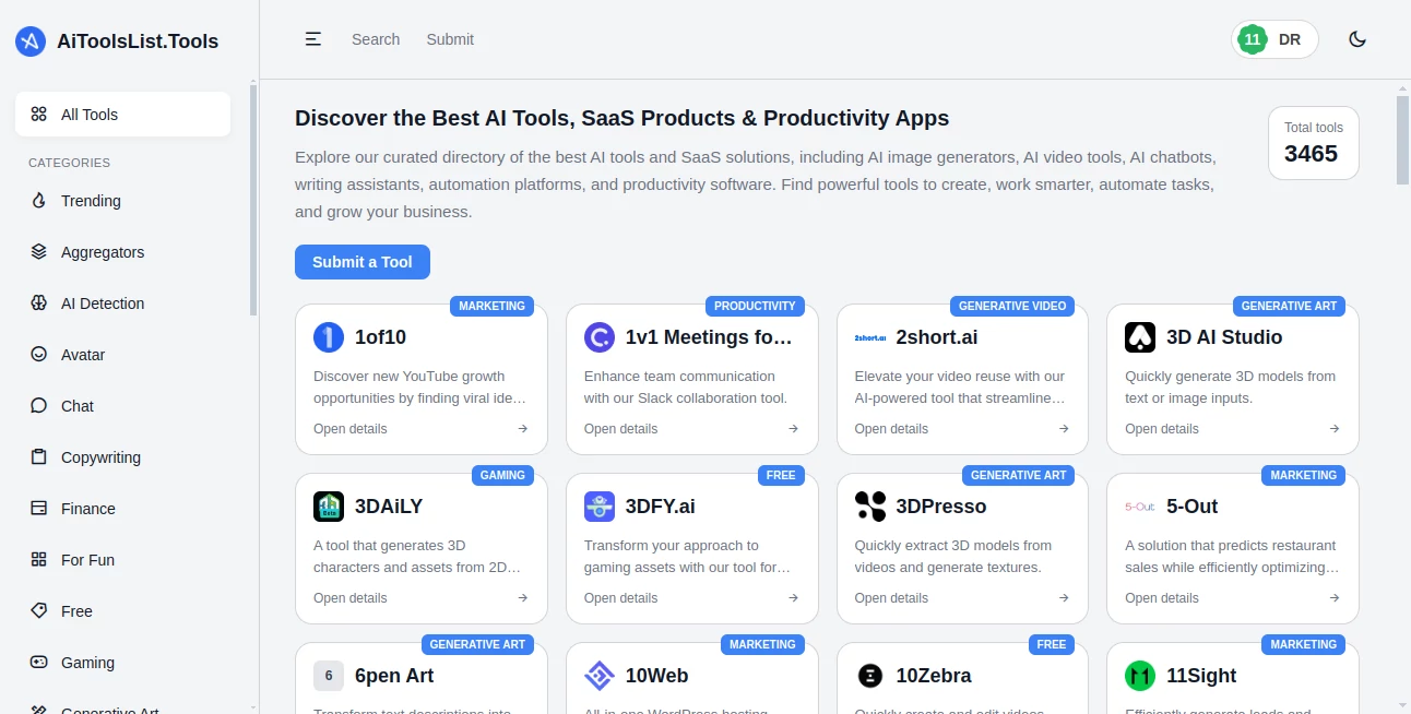 Screenshot of aitoolslisttools – An AI tool in the ,AI Tools Directory  category, showcasing its interface and key features.
