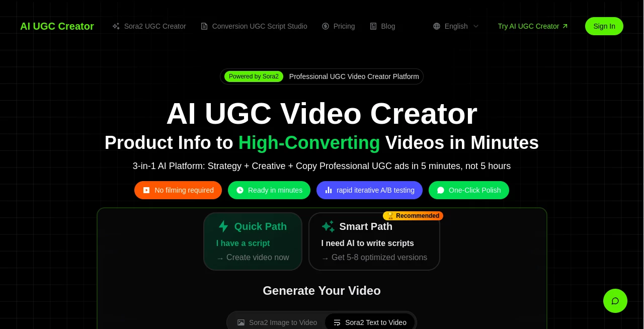Screenshot of AI UGC Creator – An AI tool in the ,AI Text to Video ,AI UGC Video Generator ,AI Personalized Video Generator ,AI Video Generator  category, showcasing its interface and key features.