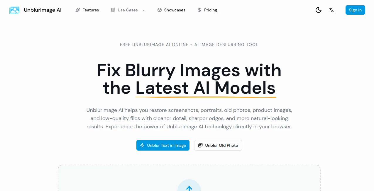 Screenshot of UnblurImage AI – An AI tool in the ,AI Photo & Image Generator ,Photo & Image Editor ,AI Photo Enhancer ,AI Image to Image  category, showcasing its interface and key features.