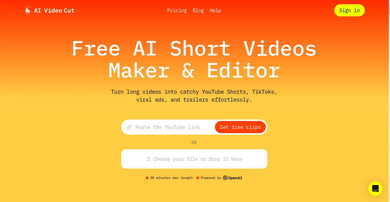 Screenshot of AI Video Cut – An AI tool in the ,AI Animated Video ,AI Video Editor ,AI Short Clips Generator ,AI Video Enhancer  category, showcasing its interface and key features.