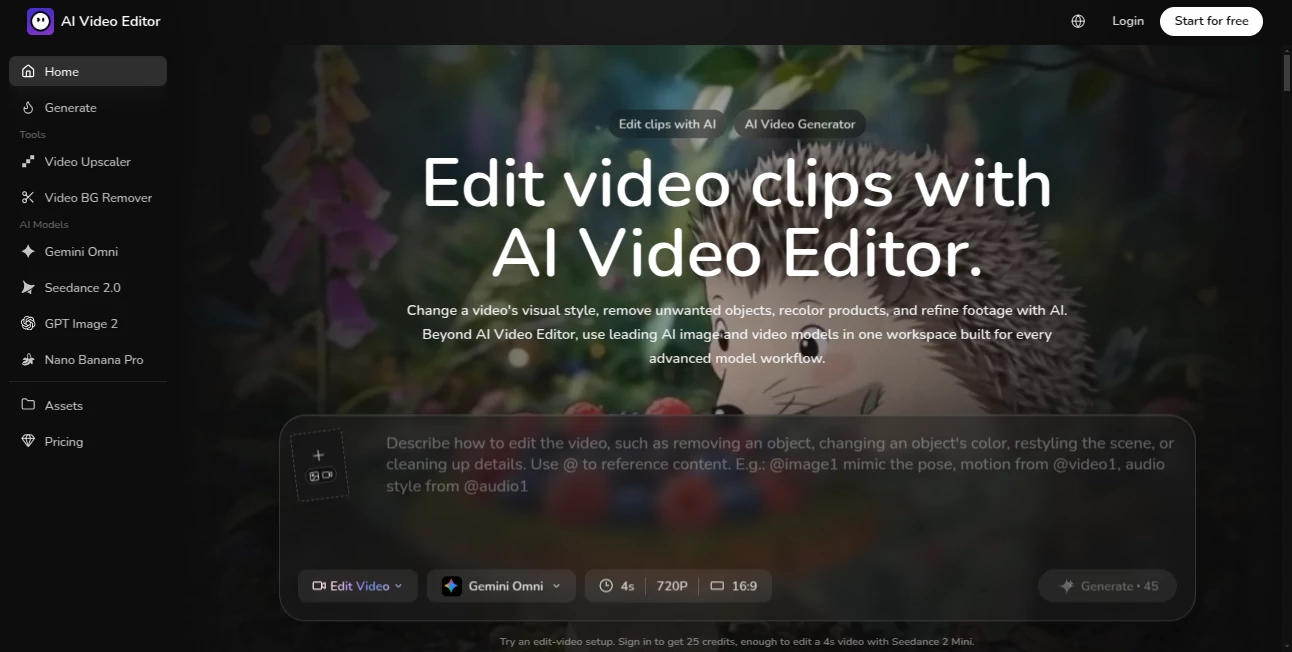 Screenshot of AI Video Editor – An AI tool in the ,AI Image to Video ,AI Video Editor ,AI Text to Video ,AI Video Generator  category, showcasing its interface and key features.
