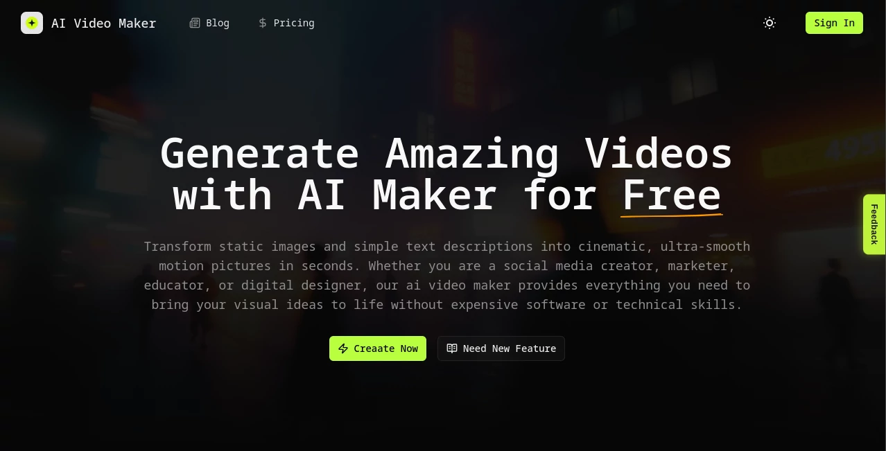 Screenshot of AI Video Maker – An AI tool in the ,AI Image to Video ,AI Video Generator ,AI Video Enhancer ,AI Text to Video  category, showcasing its interface and key features.