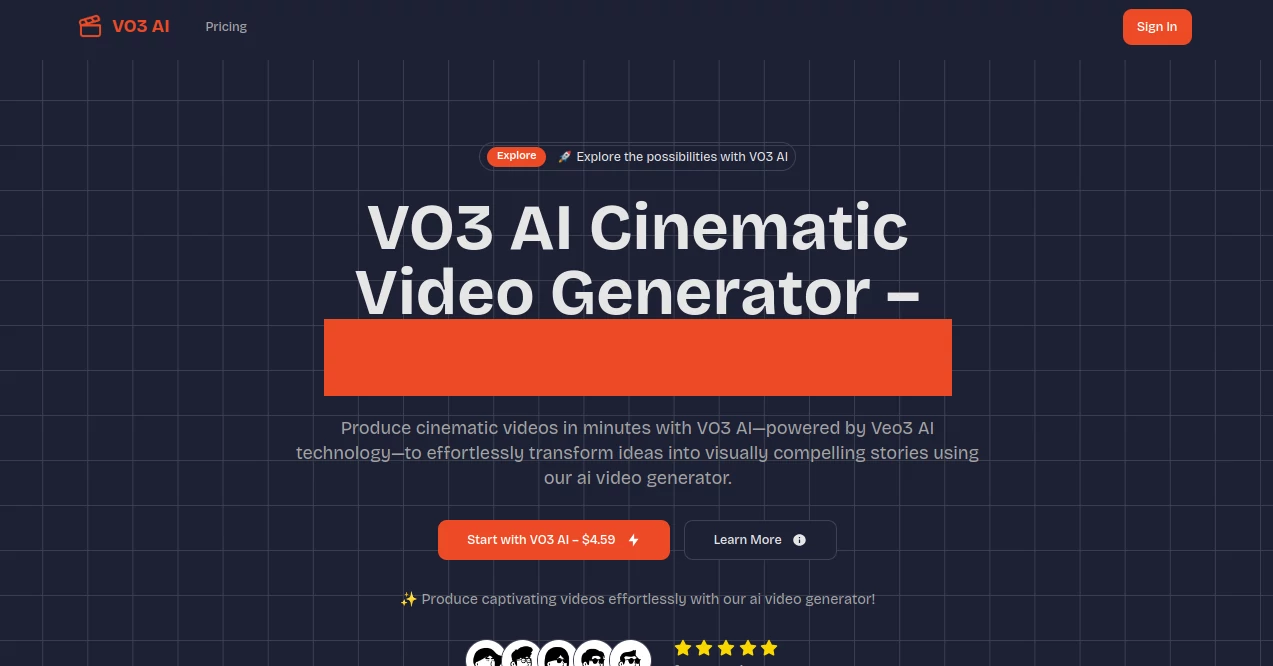 Screenshot of VO3 AI – An AI tool in the ,AI Animated Video ,AI Video Generator ,AI Text to Video ,AI Voice & Audio Editing  category, showcasing its interface and key features.