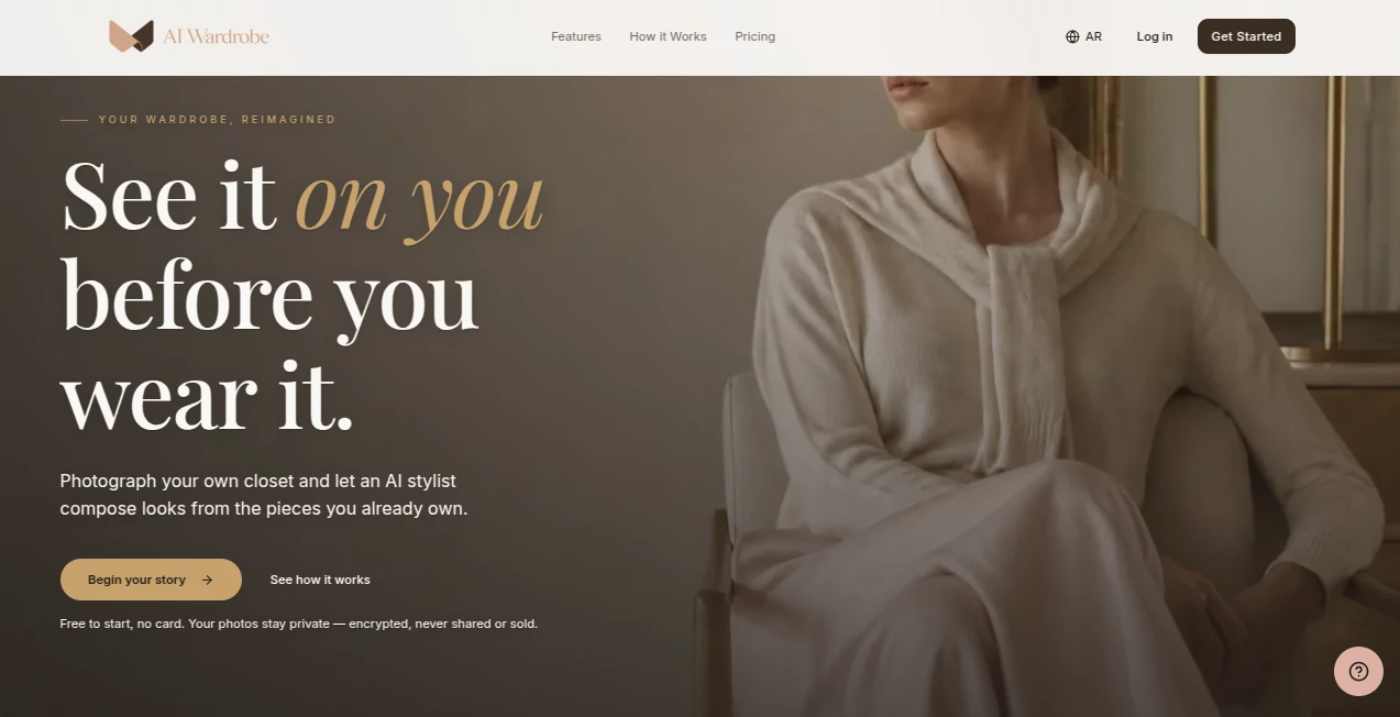 Screenshot of AI Wardrobe – An AI tool in the ,AI Clothing Generator ,AI Life Assistant ,AI Photography ,AI Image to Image  category, showcasing its interface and key features.