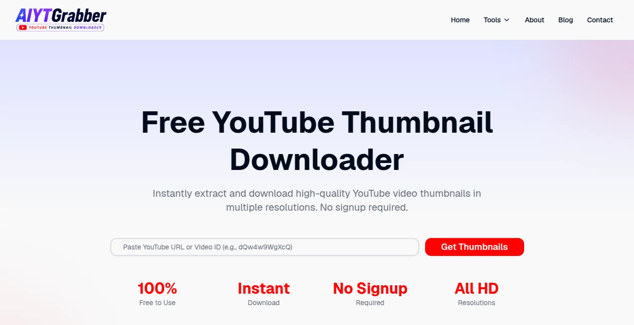 Screenshot of YouTube Thumbnail Downloader – An AI tool in the ,AI Content Generator ,AI Thumbnail Maker ,AI YouTube Assistant ,AI Productivity Tools  category, showcasing its interface and key features.