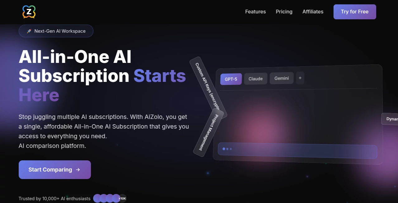 Screenshot of AiZolo – An AI tool in the ,AI Life Assistant ,AI Productivity Tools ,AI Chatbot ,AI Writing Assistants  category, showcasing its interface and key features.