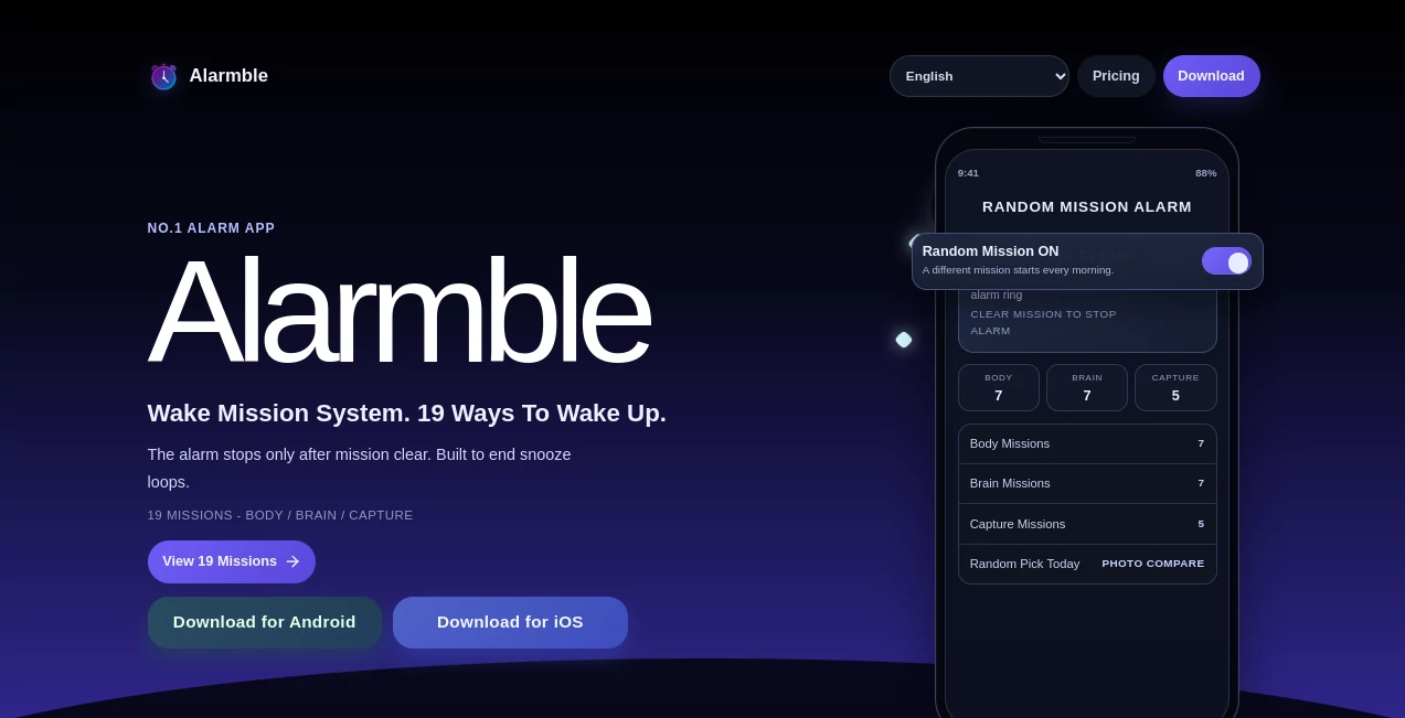Screenshot of Alarmble – An AI tool in the ,AI Life Assistant ,AI Productivity Tools  category, showcasing its interface and key features.