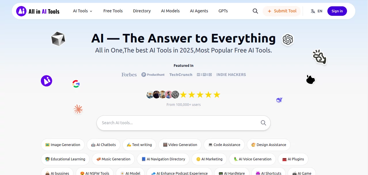 Screenshot of All The Best AI Tools – An AI tool in the ,AI Tools Directory  category, showcasing its interface and key features.