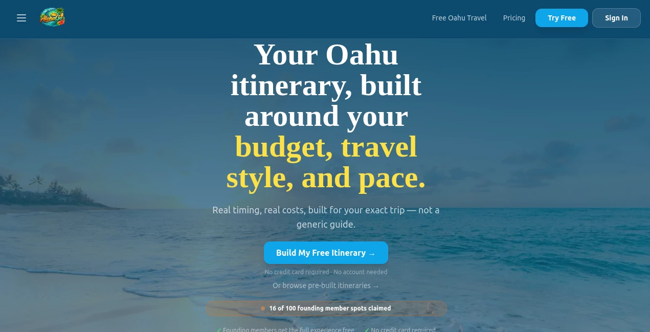 Screenshot of AlohaGo – An AI tool in the ,AI Life Assistant ,AI Trip Planner  category, showcasing its interface and key features.