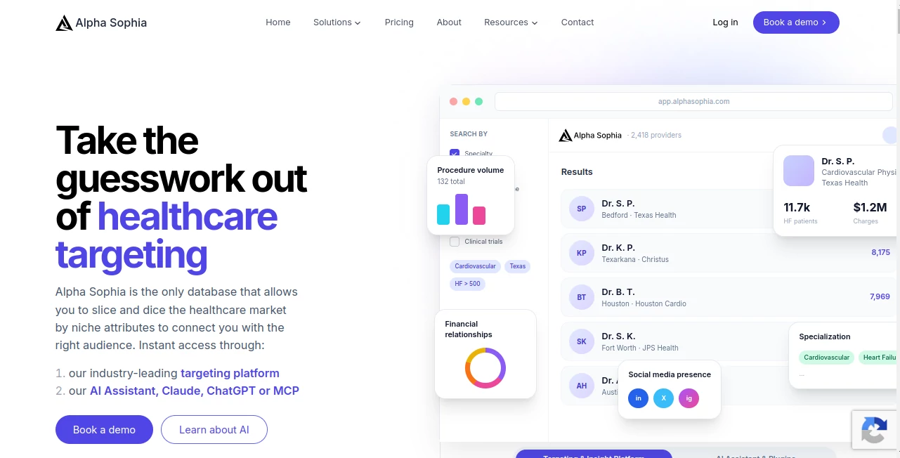 Screenshot of Alpha Sophia – An AI tool in the ,AI Research Tool ,AI Analytics Assistant ,AI CRM Assistant ,AI Healthcare  category, showcasing its interface and key features.