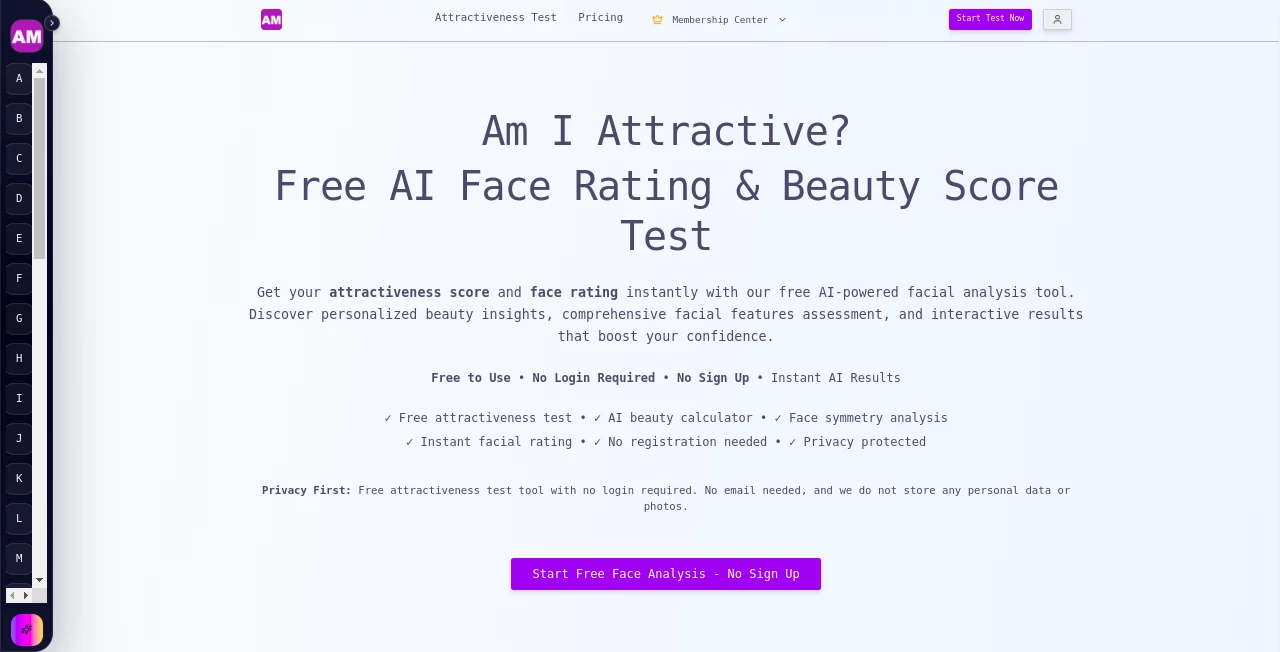 Screenshot of AmAttractive – An AI tool in the ,Photo & Image Editor ,AI Selfie & Portrait ,AI Image Recognition ,AI Fun Tools  category, showcasing its interface and key features.