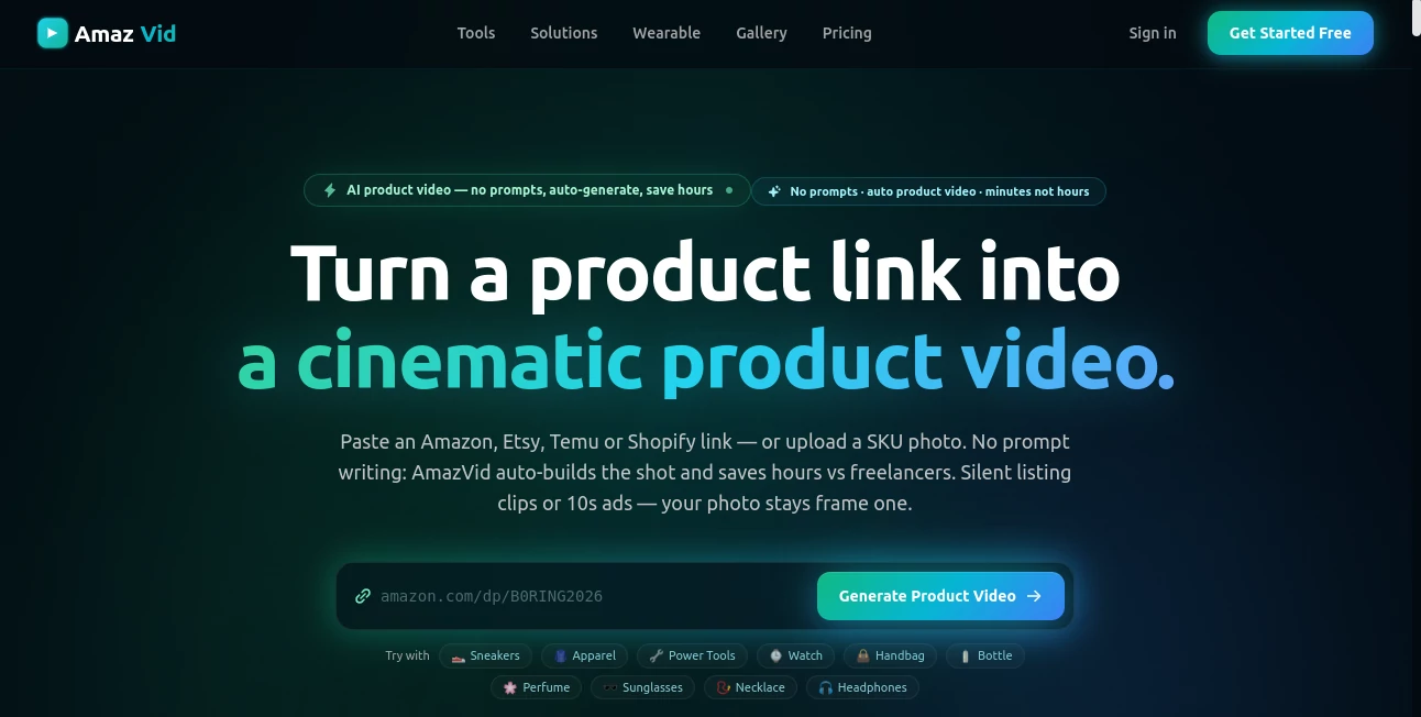 Screenshot of AmazVid – An AI tool in the ,AI Ad Generator ,AI Video Generator ,AI E-commerce Assistant ,AI Advertising Assistant  category, showcasing its interface and key features.