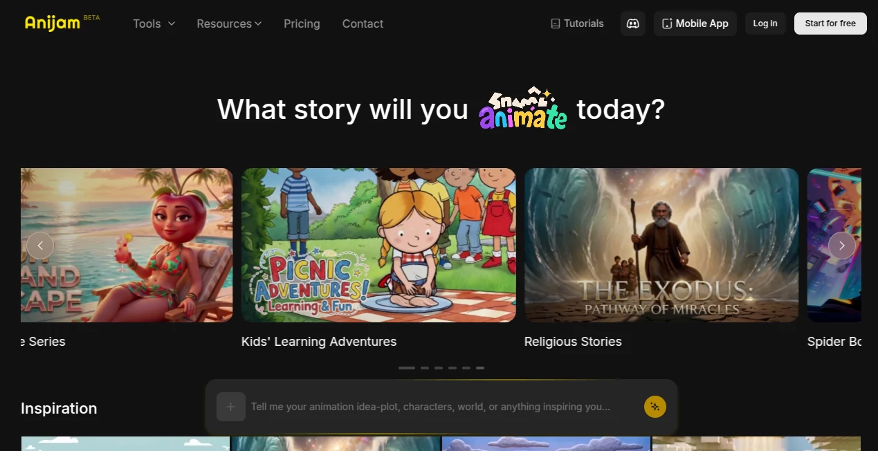 Screenshot of Anijam – An AI tool in the ,AI Animated Video ,AI Text to Video ,AI Video Generator ,AI Character  category, showcasing its interface and key features.