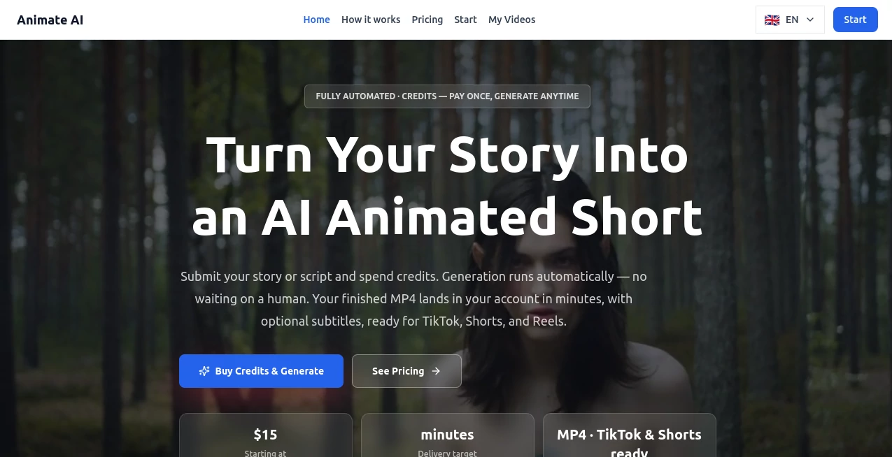 Screenshot of Animate AI – An AI tool in the ,AI Animated Video ,AI Video Generator ,AI Short Clips Generator ,AI Text to Video  category, showcasing its interface and key features.