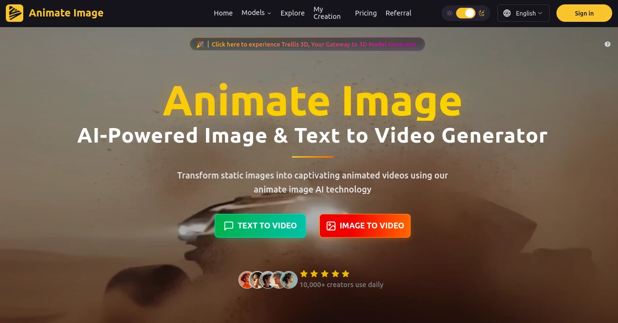 Screenshot of Animate Image – An AI tool in the ,AI Animated Video ,AI Image to Video ,Photo & Image Editor ,AI Photo Enhancer  category, showcasing its interface and key features.