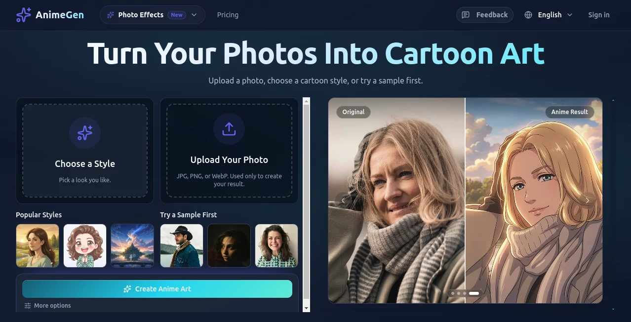 Screenshot of AnimeGen AI – An AI tool in the ,AI Text to Image ,AI Photo & Image Generator ,AI Art Generator ,AI Anime Art  category, showcasing its interface and key features.