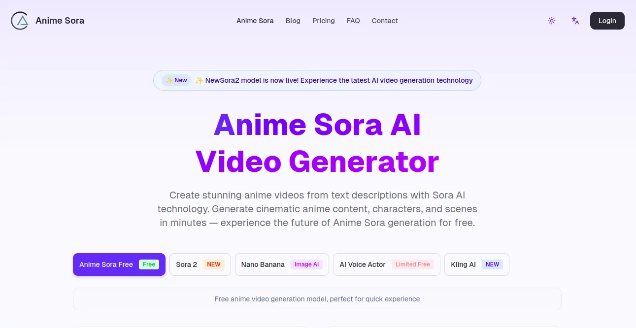 Screenshot of Anime Sora – An AI tool in the ,AI Image to Video ,AI Video Generator ,AI Text to Video ,AI Anime & Cartoon Generator  category, showcasing its interface and key features.