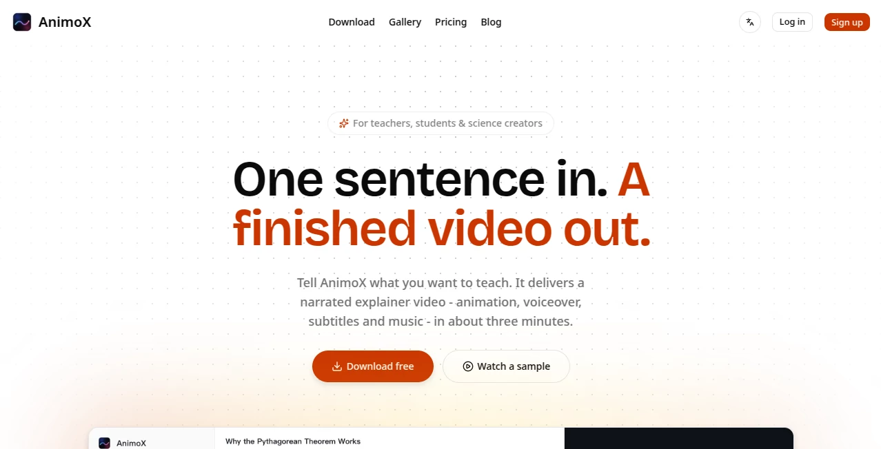 Screenshot of AnimoX – An AI tool in the ,AI Animated Video ,AI Video Generator ,AI Education Assistant ,AI Presentation Generator  category, showcasing its interface and key features.