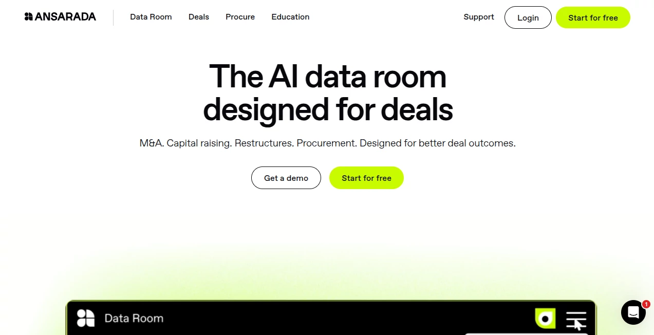 Screenshot of Ansarada – An AI tool in the ,AI Workflow Management ,AI Project Management ,AI Documents Assistant ,AI Contract Management  category, showcasing its interface and key features.