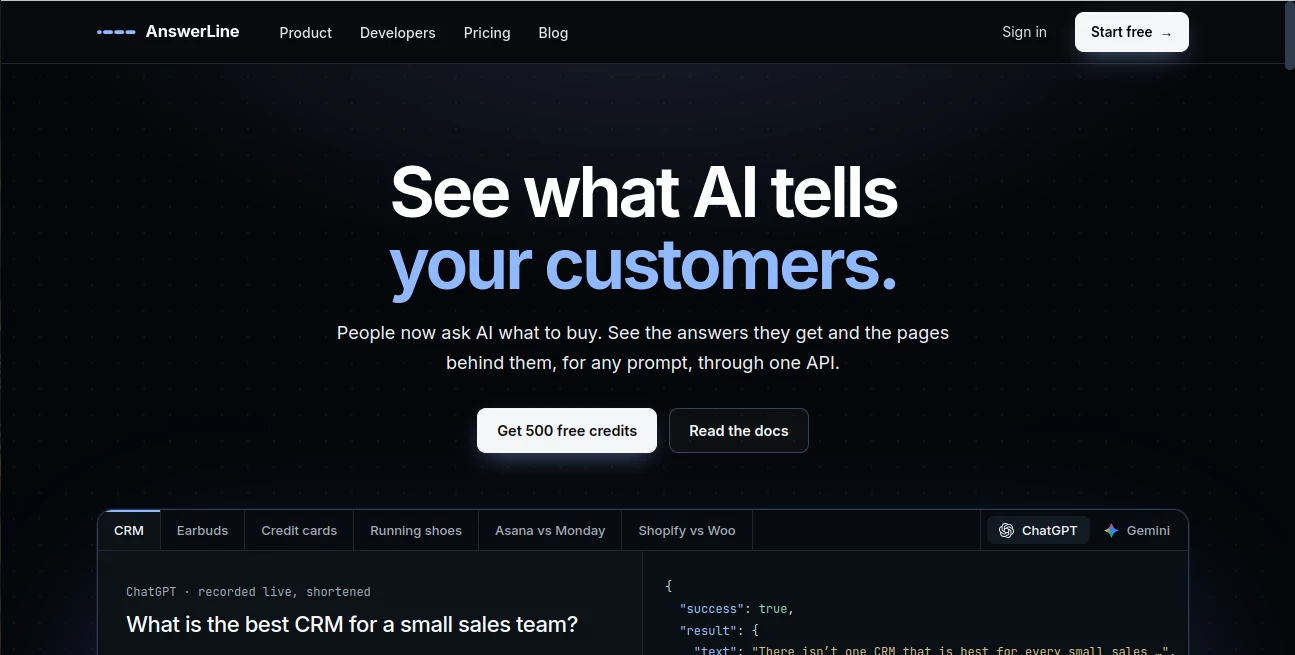 Screenshot of AnswerLine – An AI tool in the ,AI Monitor & Report Builder ,AI Data Mining ,AI Developer Tools ,AI Search Engine ,Code & IT  category, showcasing its interface and key features.