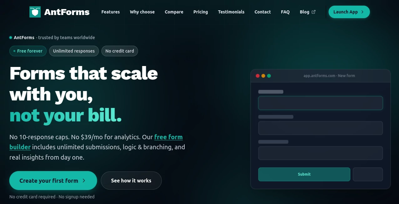 Screenshot of AntForms – An AI tool in the ,AI No-Code & Low-Code ,AI Productivity Tools ,AI Scheduling ,AI Forms & Surveys  category, showcasing its interface and key features.