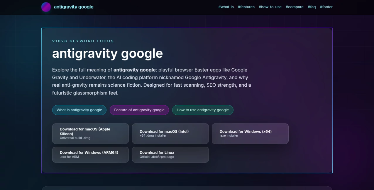Screenshot of antigravity google – An AI tool in the ,AI Code Refactoring ,AI Code Assistant ,AI Code Generator ,AI Developer Tools  category, showcasing its interface and key features.