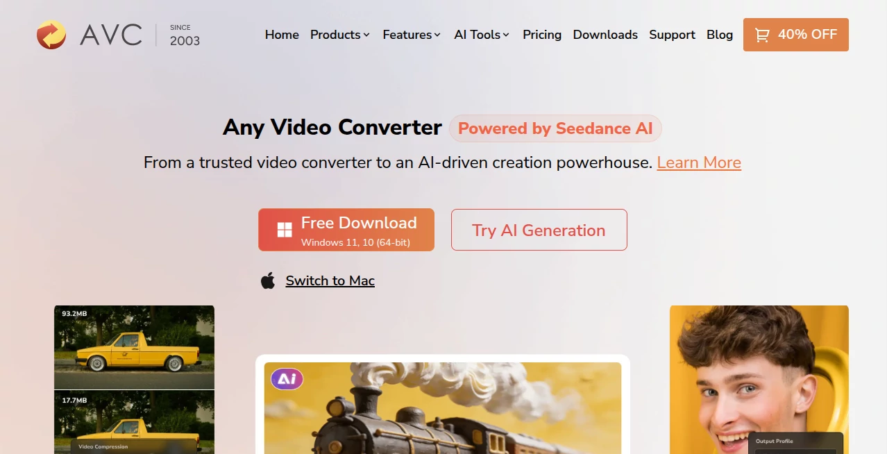 Screenshot of Any Video Converter – An AI tool in the ,AI Image to Video ,AI Video Generator ,AI Video Editor ,AI Video Enhancer  category, showcasing its interface and key features.