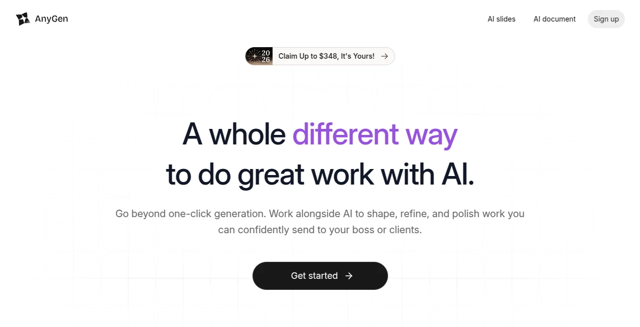 Screenshot of AnyGen – An AI tool in the ,AI Documents Assistant ,AI Productivity Tools ,AI Presentation Generator  category, showcasing its interface and key features.