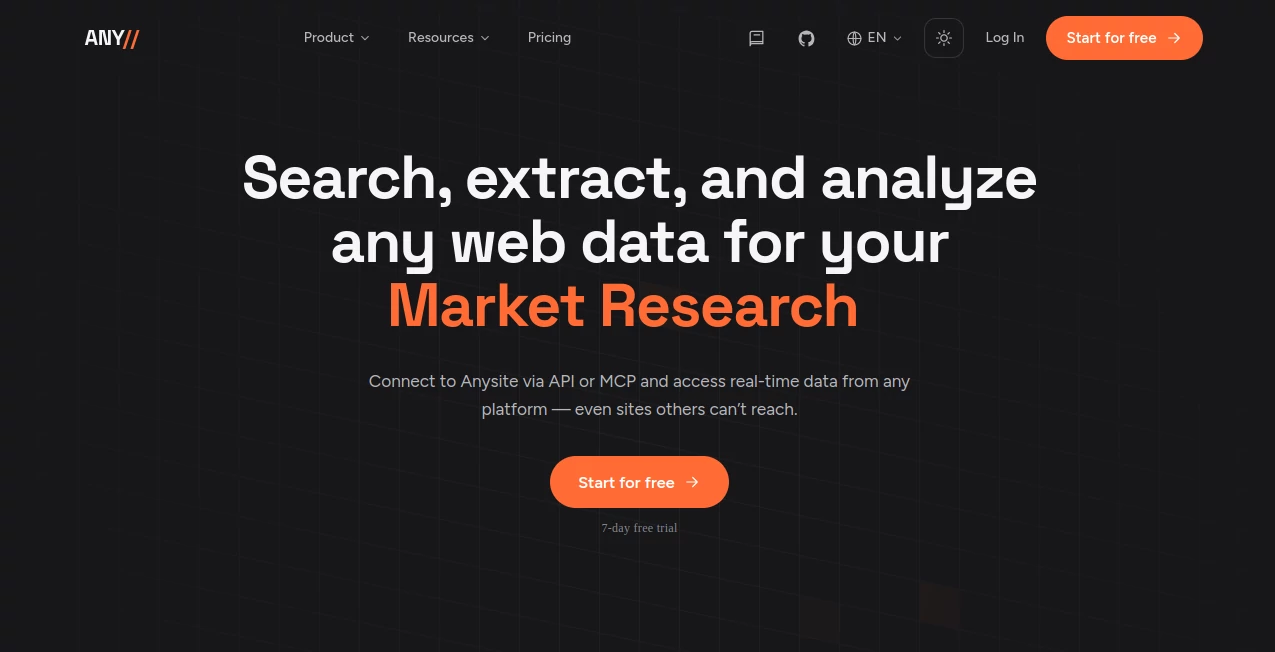 Screenshot of Anysite – An AI tool in the ,AI Data Mining ,AI Research Tool ,AI Web Scraping ,AI Lead Generation  category, showcasing its interface and key features.
