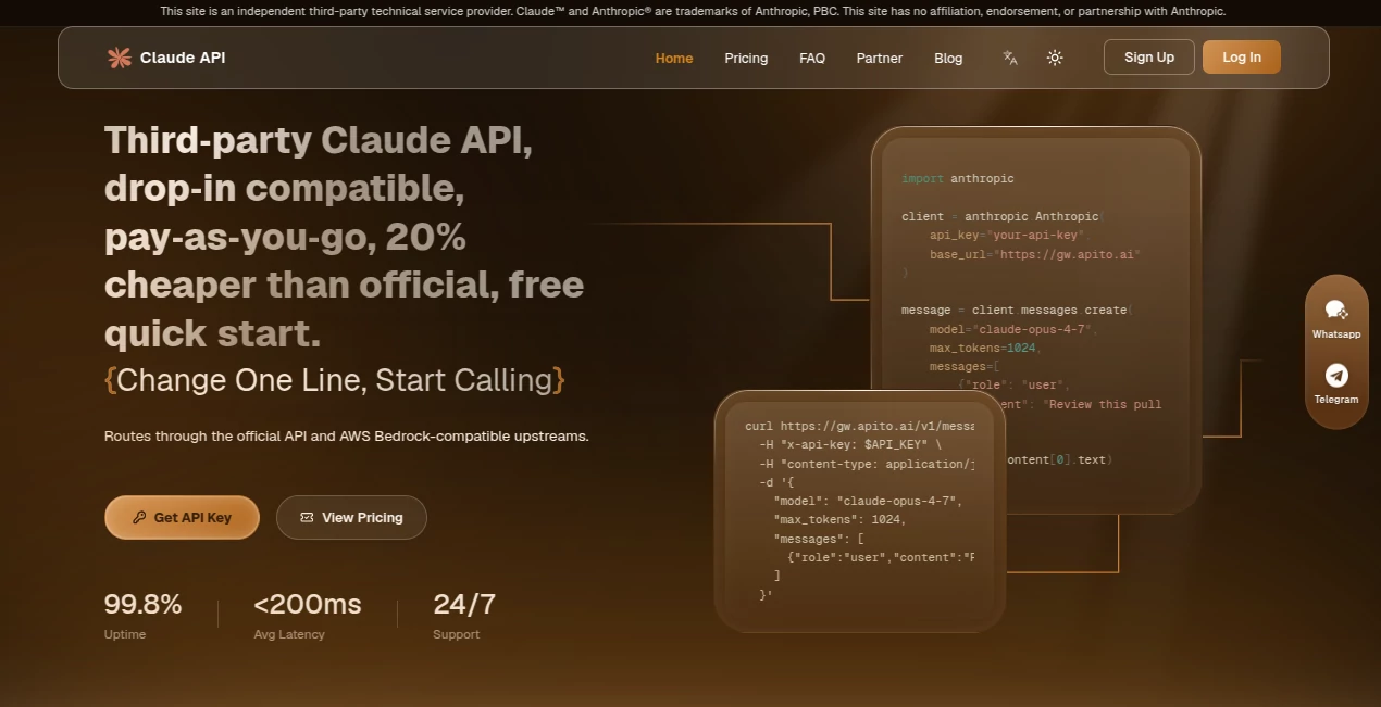 Screenshot of Claude API – An AI tool in the ,AI Code Assistant ,AI API Design ,Large Language Models (LLMs) ,AI Developer Tools  category, showcasing its interface and key features.