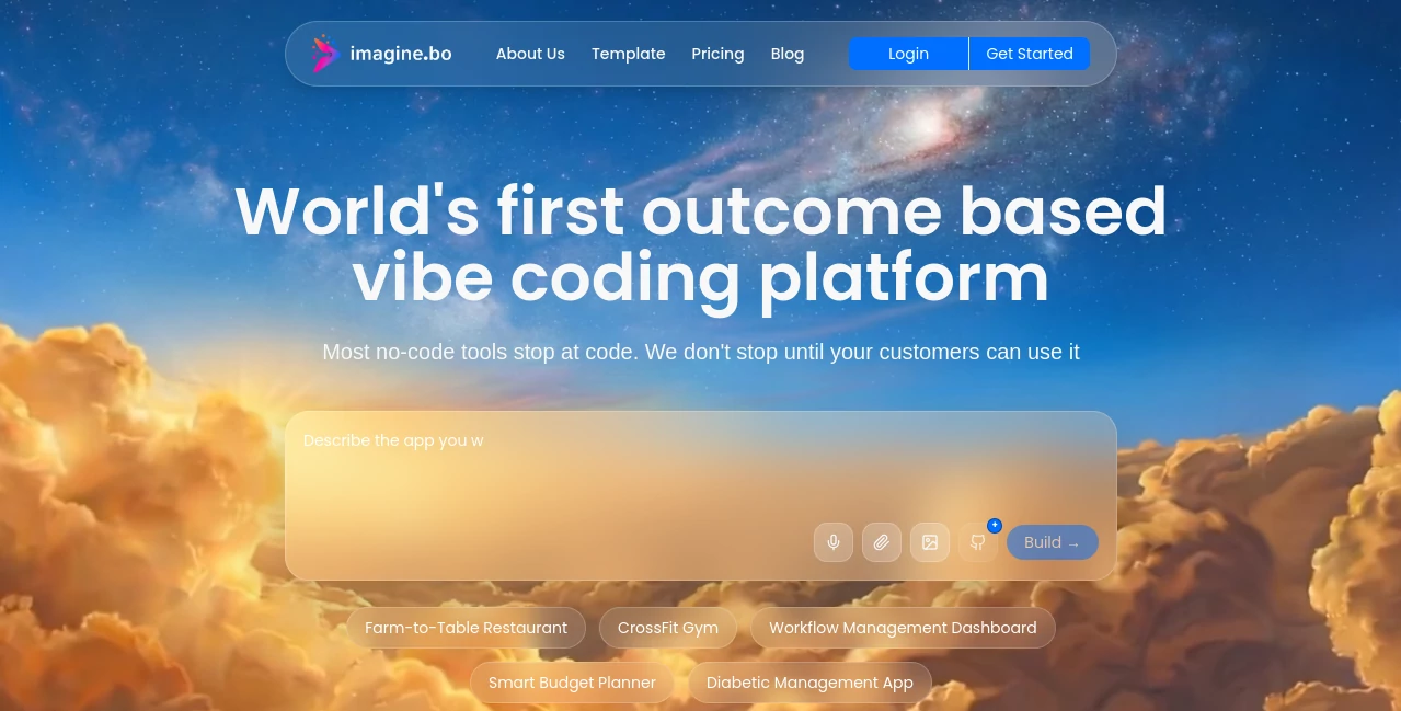 Screenshot of Imagine.bo – An AI tool in the ,AI Website Builder ,AI No-Code & Low-Code ,AI Developer Tools ,AI App Builder  category, showcasing its interface and key features.