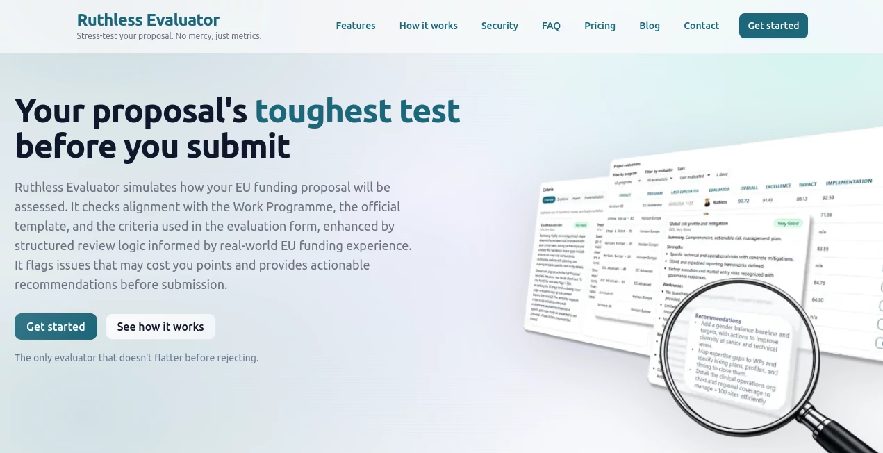 Screenshot of Ruthless Evaluator – An AI tool in the ,AI Writing Assistants ,AI Research Tool ,AI Productivity Tools ,AI Documents Assistant  category, showcasing its interface and key features.