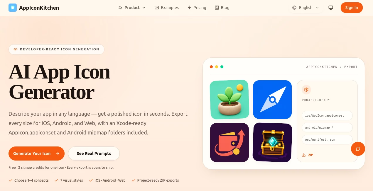 Screenshot of AppIconKitchen – An AI tool in the ,AI Icon Generator ,AI Design Assistant ,AI Design Generator ,AI Graphic Design  category, showcasing its interface and key features.
