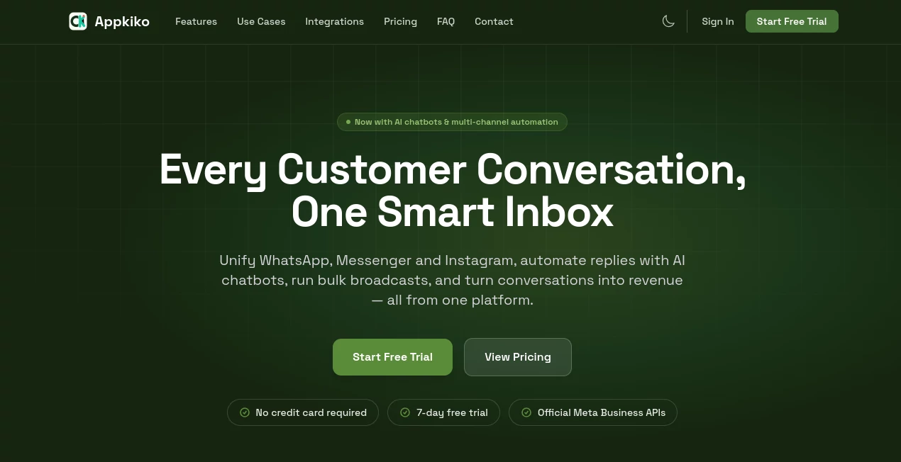 Screenshot of Appkiko – An AI tool in the ,AI Customer Service Assistant ,AI CRM Assistant ,AI Chatbot ,AI Team Collaboration  category, showcasing its interface and key features.