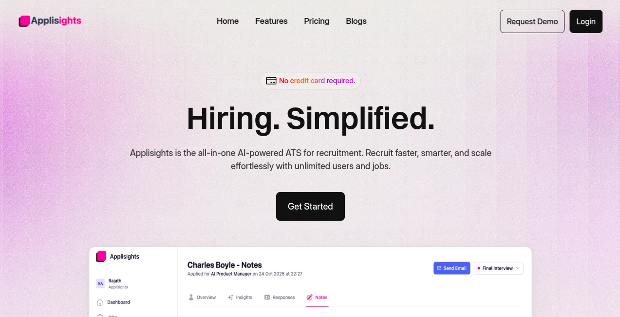 Screenshot of Applisights – An AI tool in the ,AI Interview Assistant ,AI Recruiting ,AI Resume Builder ,AI Cover Letter Generator  category, showcasing its interface and key features.