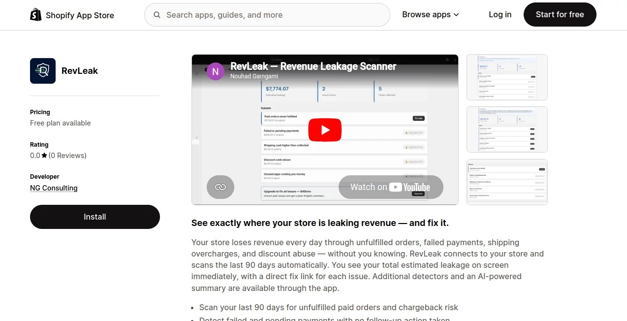 Screenshot of RevLeak – An AI tool in the ,AI Sales Assistant ,AI E-commerce Assistant ,Other  category, showcasing its interface and key features.