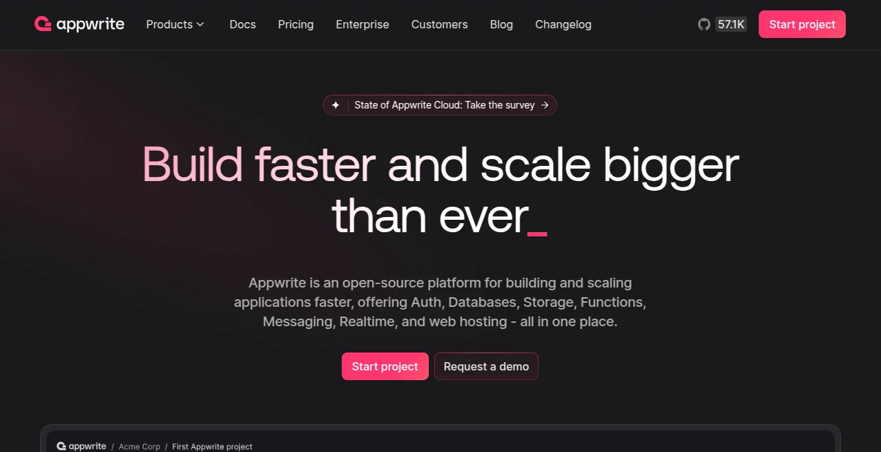 Screenshot of Appwrite – An AI tool in the ,AI No-Code & Low-Code ,AI API Design ,AI Developer Tools  category, showcasing its interface and key features.