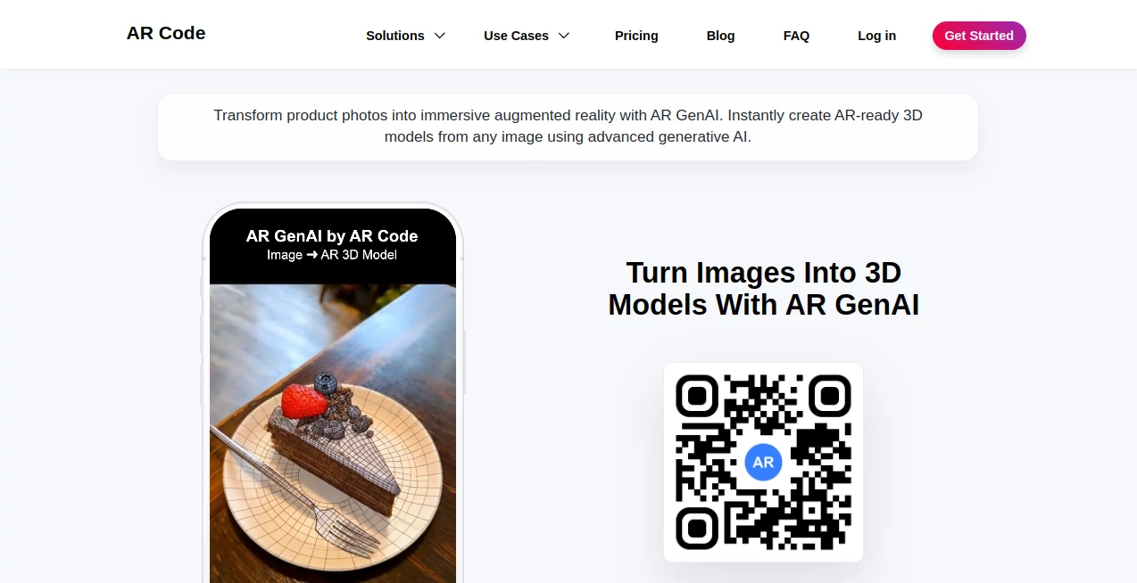 Screenshot of AR GenAI – An AI tool in the ,AI 3D Model Generator ,AI Image to 3D Model ,AI Education Assistant ,3D  category, showcasing its interface and key features.
