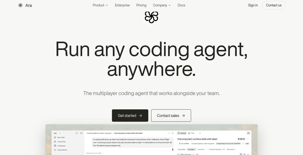 Screenshot of Ara – An AI tool in the ,AI Testing & QA ,AI Code Assistant ,AI Developer Tools ,AI DevOps Assistant  category, showcasing its interface and key features.