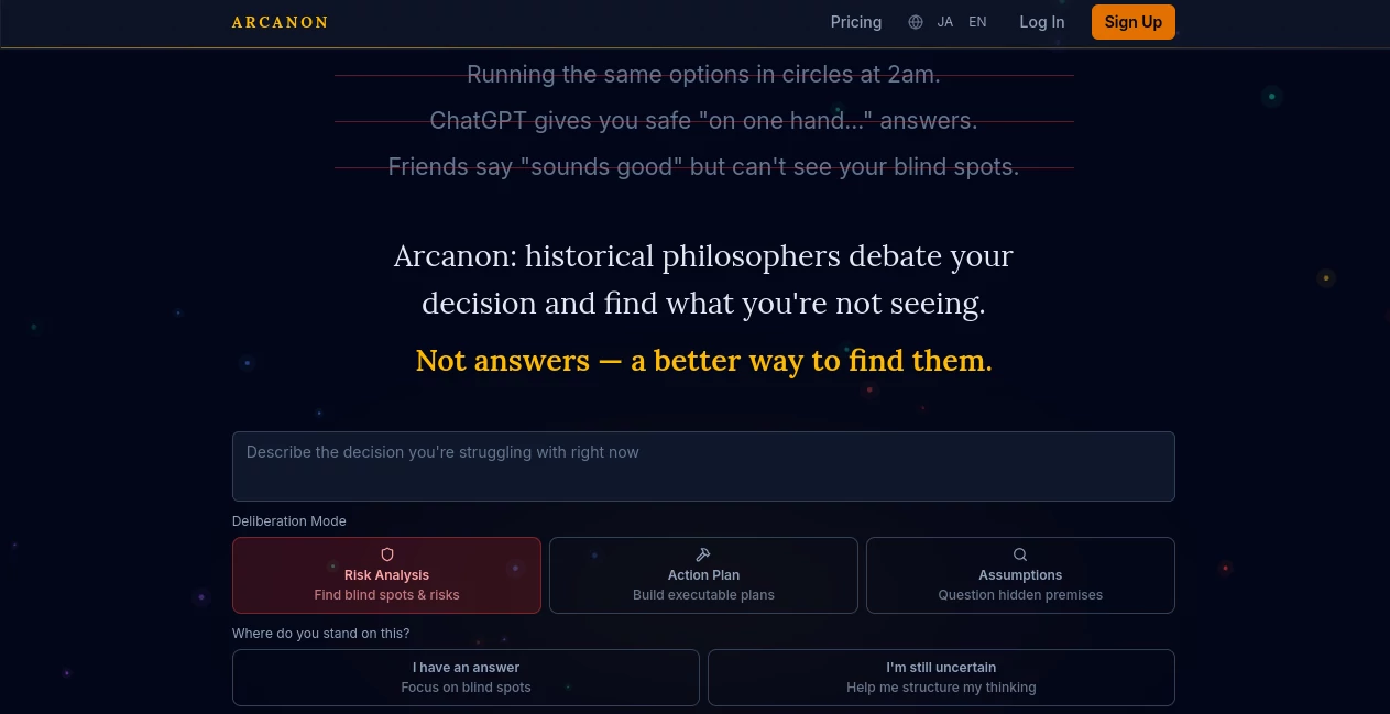 Screenshot of ARCANON – An AI tool in the ,AI Research Tool ,AI Business Ideas Generator ,AI Consulting Assistant ,AI Productivity Tools  category, showcasing its interface and key features.