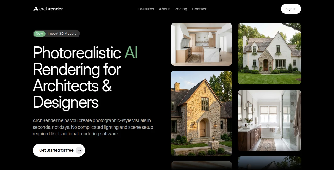 Screenshot of ArchRender – An AI tool in the ,Photo & Image Editor ,AI Image to Image ,AI Design Generator ,AI 3D Model Generator  category, showcasing its interface and key features.